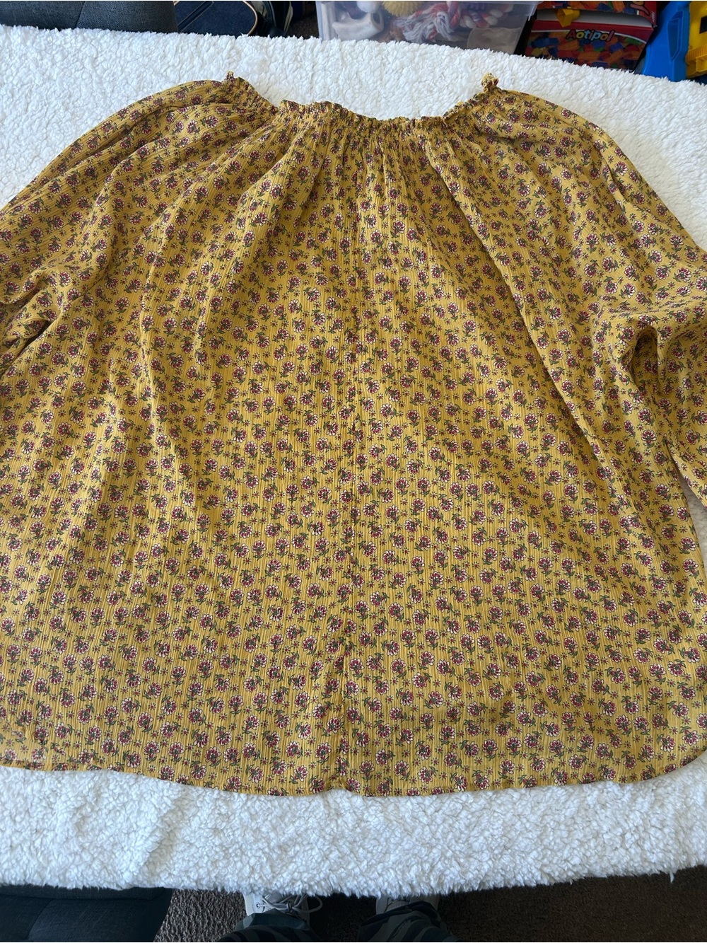 Chaps Yellow Floral Smocked Top - Picture 6 of 6